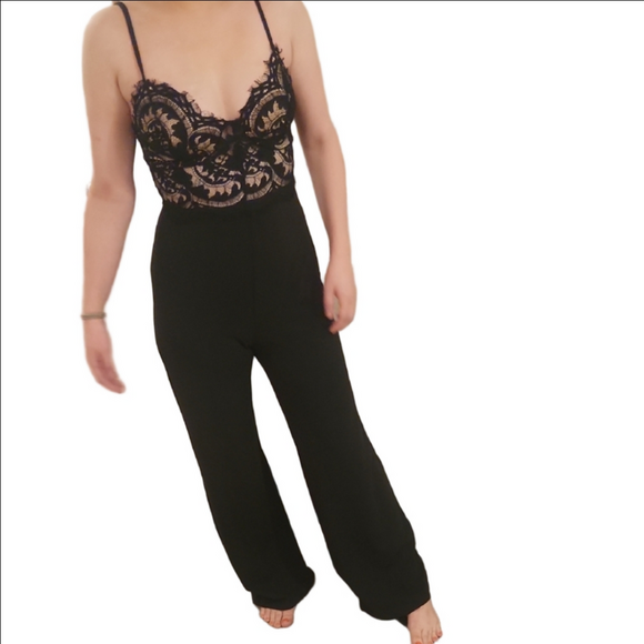 Fashionova Pants - Chic Black Lace Jumpsuit